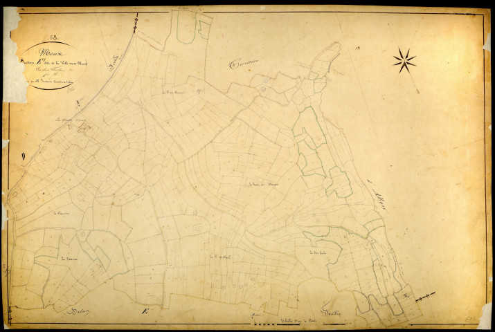 Moux-en-Morvan, cadastre ancien : plan parcellaire de la section E dite de la Velle sous Moux, feuille 1