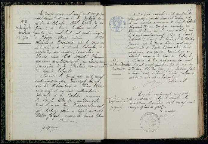 Sainte-Colombe-des-Bois : actes d'état civil.