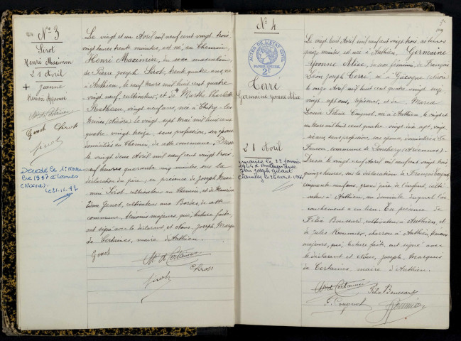 Anthien : actes d'état civil.