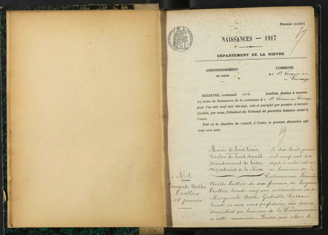 Saint-Vérain : actes d'état civil, table décennale.