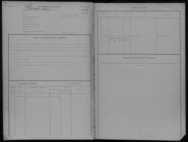 Orphelins pauvres, admission de 1900 à 1912 : registre matricule des n° 2141 à 3406 (numéros communs discontinus).