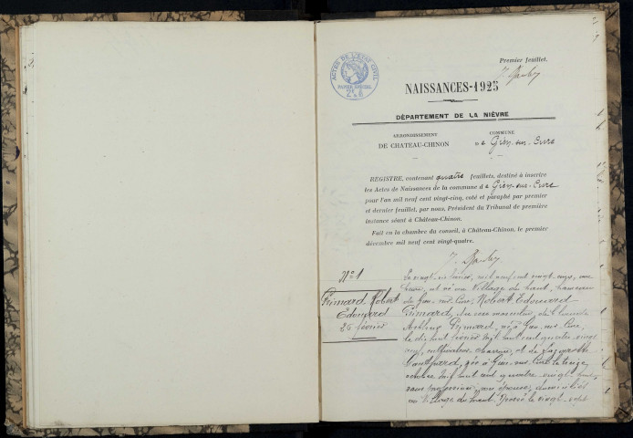 Gien-sur-Cure : actes d'état civil.