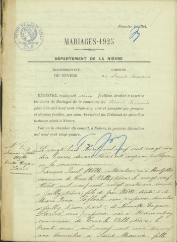 Saint-Maurice : actes d'état civil.