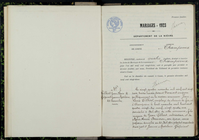 Champvoux : actes d'état civil.