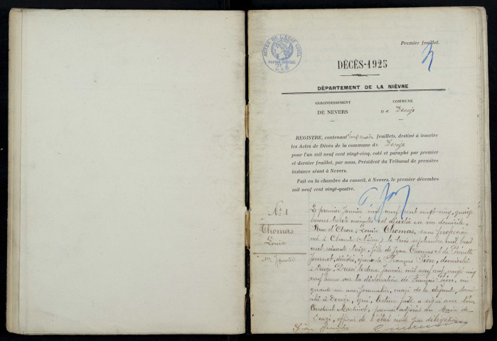 Decize : actes d'état civil (décès).
