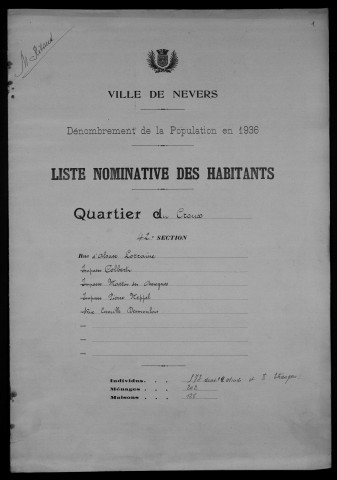 Nevers, Quartier du Croux, 42e section : recensement de 1936