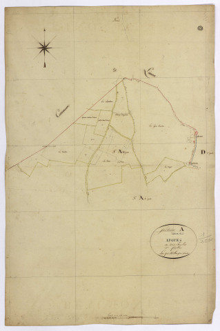 Beaumont-Sardolles, cadastre ancien : plan parcellaire de la section A dite du Grand Lugues, feuille 1