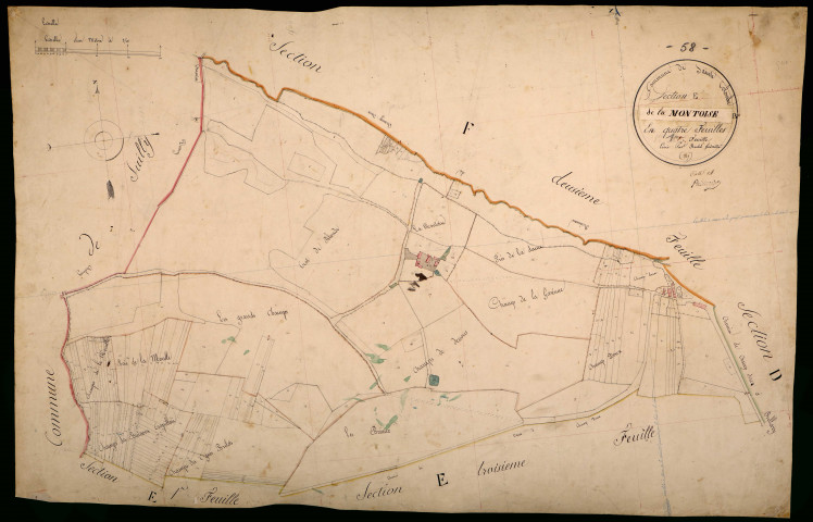 Sainte-Colombe-des-Bois, cadastre ancien : plan parcellaire de la section E dite de la Montoise, feuille 1