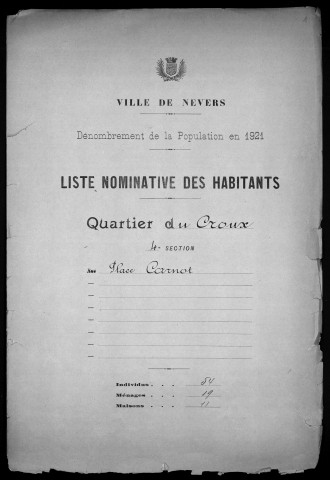 Nevers, Quartier du Croux, 4e section : recensement de 1921