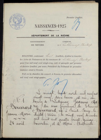 Luthenay-Uxeloup : actes d'état civil.