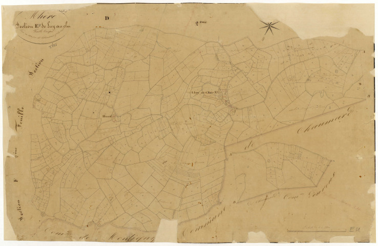Mhère, cadastre ancien : plan parcellaire de la section E dite de l'Huis au Clair