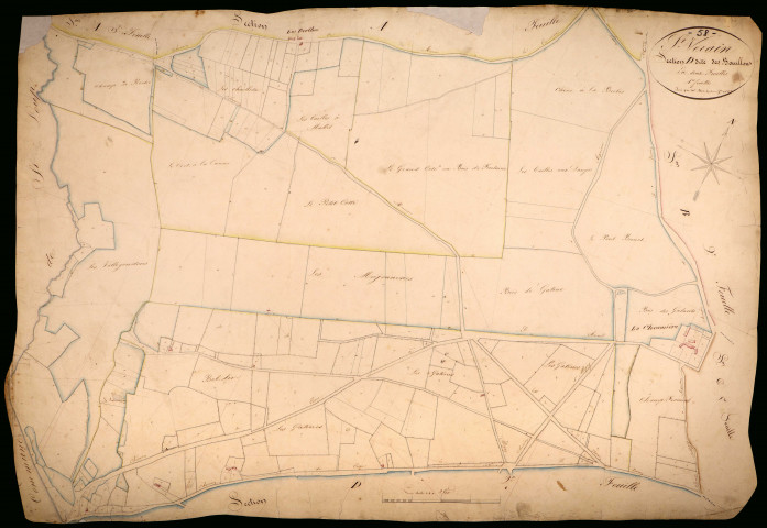 Saint-Vérain, cadastre ancien : plan parcellaire de la section D dite des Bouillons, feuille 1