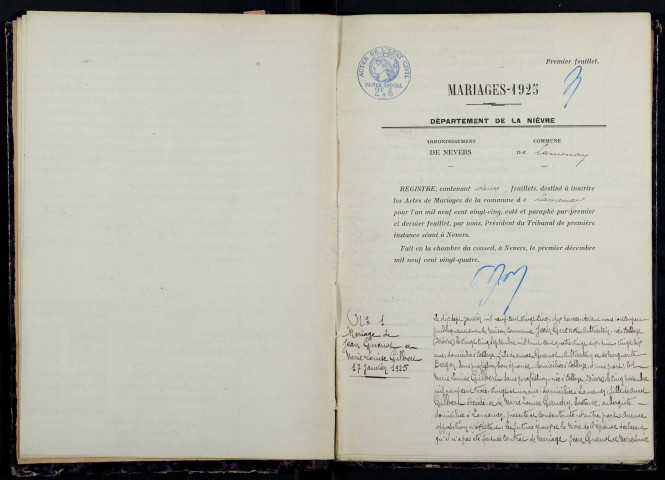 Lamenay-sur-Loire : actes d'état civil.