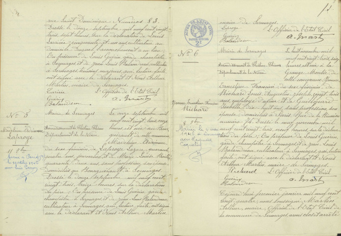 Sermages : actes d'état civil.