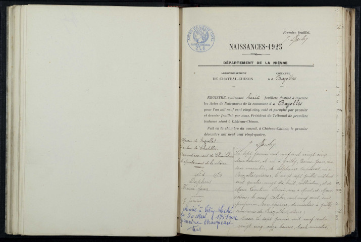 Bazolles : actes d'état civil.