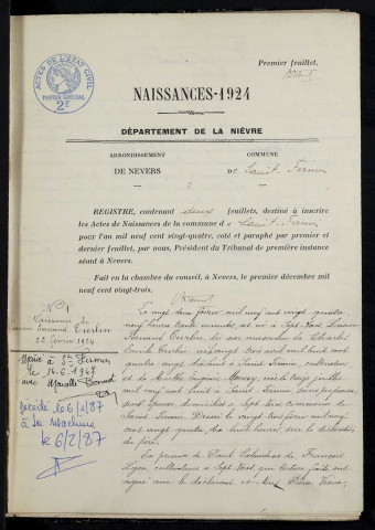 Saint-Firmin : actes d'état civil.