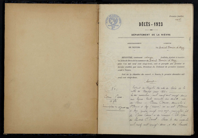 Saint-Benin-d'Azy : actes d'état civil (décès).