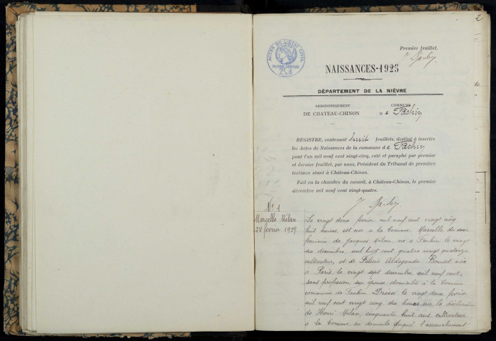 Fâchin : actes d'état civil.