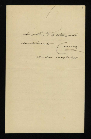 COURET (Alphonse), magistrat et folkloriste à Orléans (1841-1916) : 1 lettre.