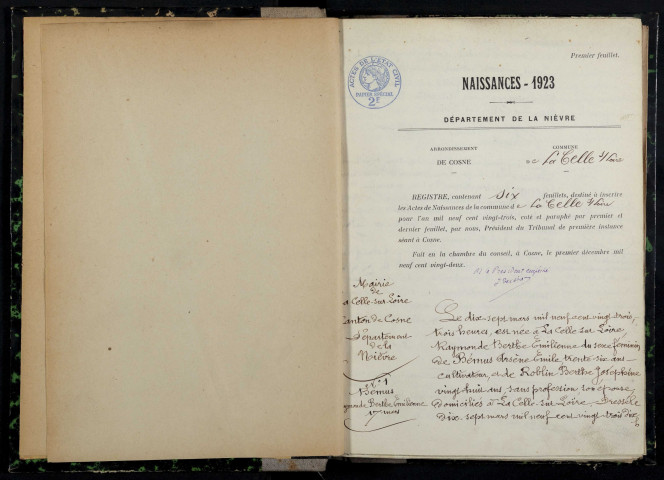 La Celle-sur-Loire : actes d'état civil.