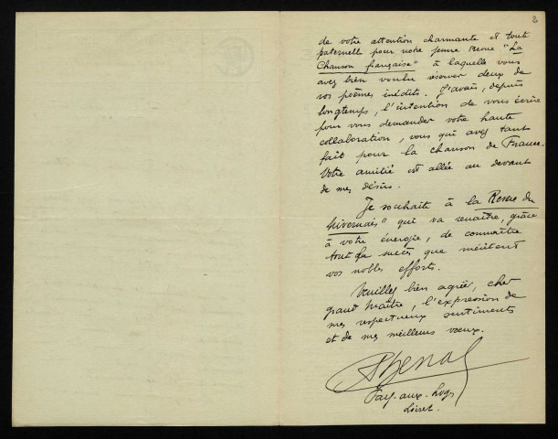 CHENAL (André), chansonnier à Paris : 16 lettres, 2 cartes postales illustrées, manuscrits.