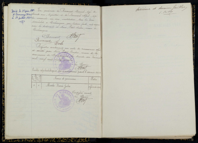 Michaugues : actes d'état civil.