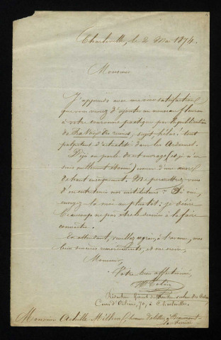 COLIN, instituteur à Charleville (Ardennes) : 1 lettre.
