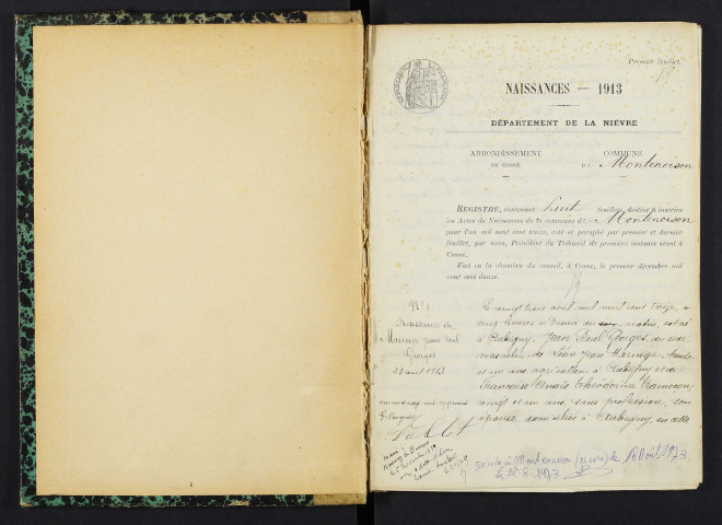 Montenoison : actes d'état civil, table décennale.