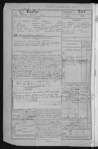 Bureau de Nevers-Cosne, classe 1915 : fiches matricules n° 397 à 883