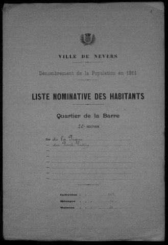 Nevers, Quartier de la Barre, 20e section : recensement de 1911
