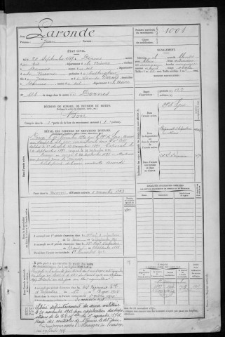 Bureau de Nevers, classe 1889 : fiches matricules n° 1001 à 1500