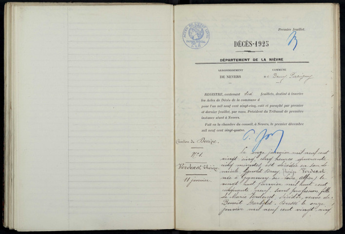 Druy-Parigny : actes d'état civil.