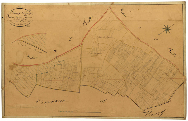 Cuncy-lès-Varzy, cadastre ancien : plan parcellaire de la section B dite de Vevre, feuille 3