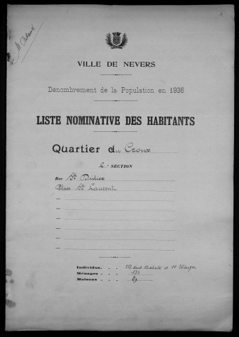Nevers, Quartier du Croux, 2e section : recensement de 1936