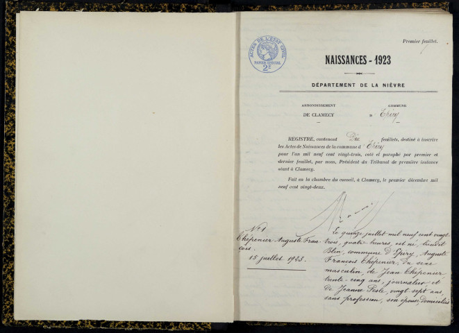 Epiry : actes d'état civil.