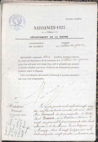 Villiers-sur-Yonne : actes d'état civil.