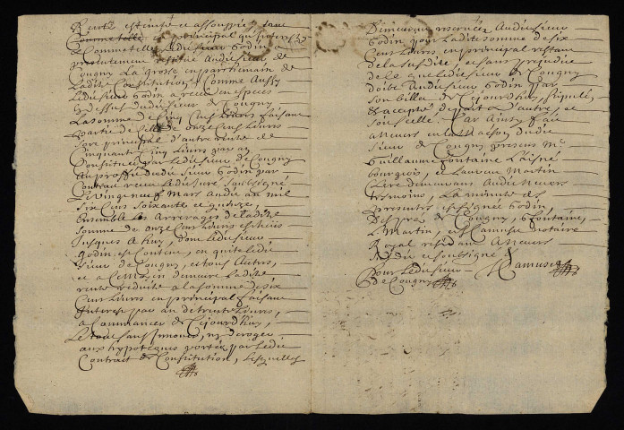 Biens et droits. - Rente hypothécaire Desprez vendue en janvier 1675 par le seigneur de Cougny (commune de Saint-Jean-aux-Amognes), amortissement : quittances Godin.