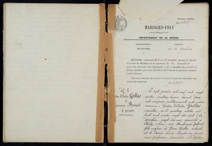 La Machine : actes d'état civil (mariages).
