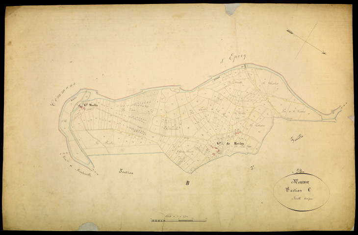 Mouron-sur-Yonne, cadastre ancien : plan parcellaire de la section C