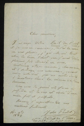 PAUTET DU ROZIER (Jules), sous-préfet, président de l'Union des poètes (né en 1799) : 1 lettre.