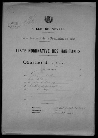 Nevers, Quartier du Croux, 36e section : recensement de 1926