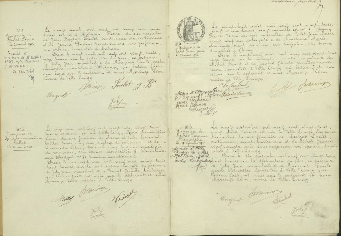 Ville-Langy : actes d'état civil.