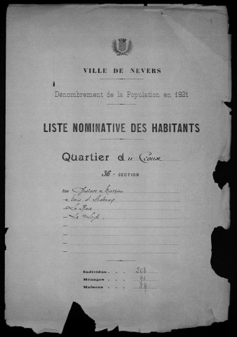 Nevers, Quartier du Croux, 36e section : recensement de 1921