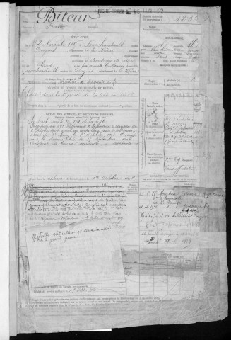 Bureau de Nevers, classe 1905 : fiches matricules n° 1235 à 1690