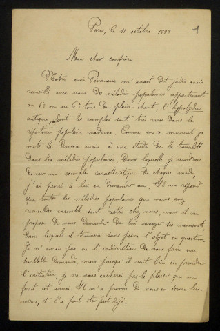 TIERSOT (Julien), folkloriste (1857-1936) : 13 lettres.