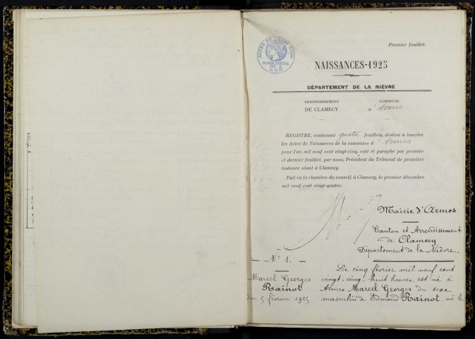 Armes : actes d'état civil.