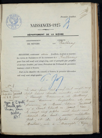 Balleray : actes d'état civil.