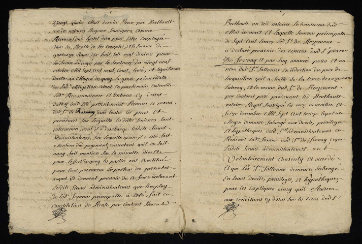 Biens et droits. - Obligation Le Bègue, amortissement par La Chassaigne, de Lucenay, Tenon et consorts envers l'Hôtel-Dieu Saint-Didier de Nevers subrogé Sallonnier : copie d'une reconnaissance du 14 mai 1715.