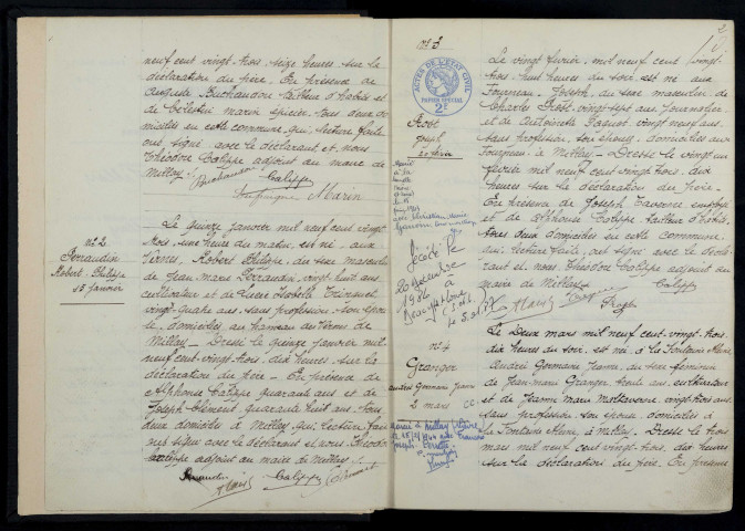 Millay : actes d'état civil.