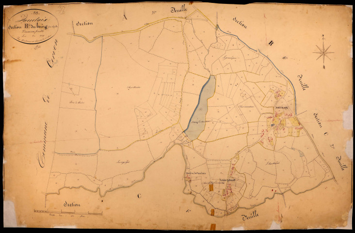 Vauclaix, cadastre ancien : plan parcellaire de la section B dite du Bourg, feuille 2